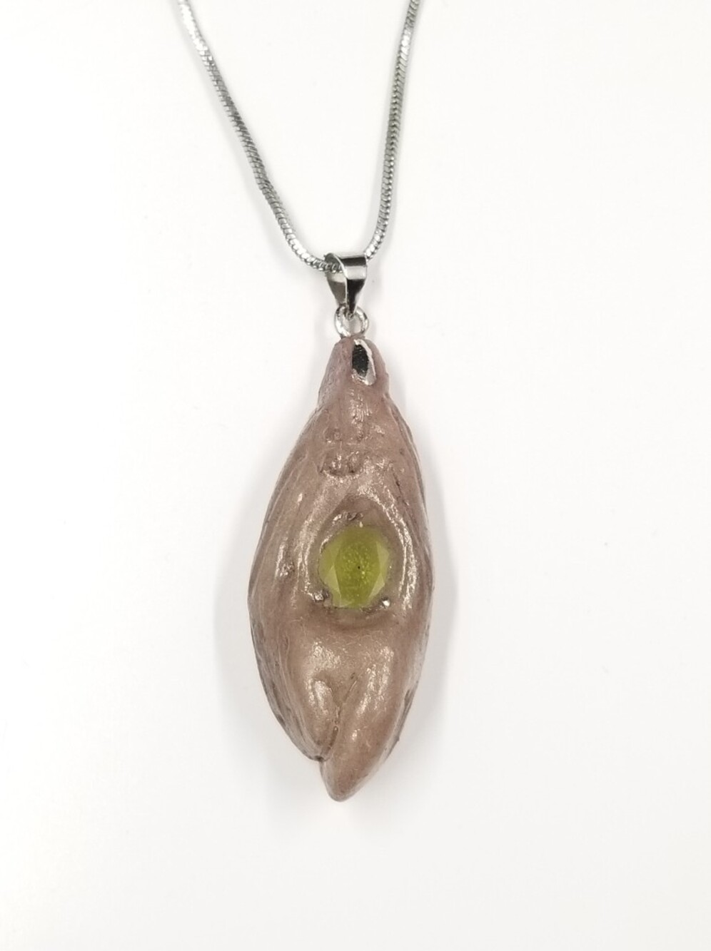 PERIPOD Handmade Porcelain Clay Pendant With Yellow-Green Gem